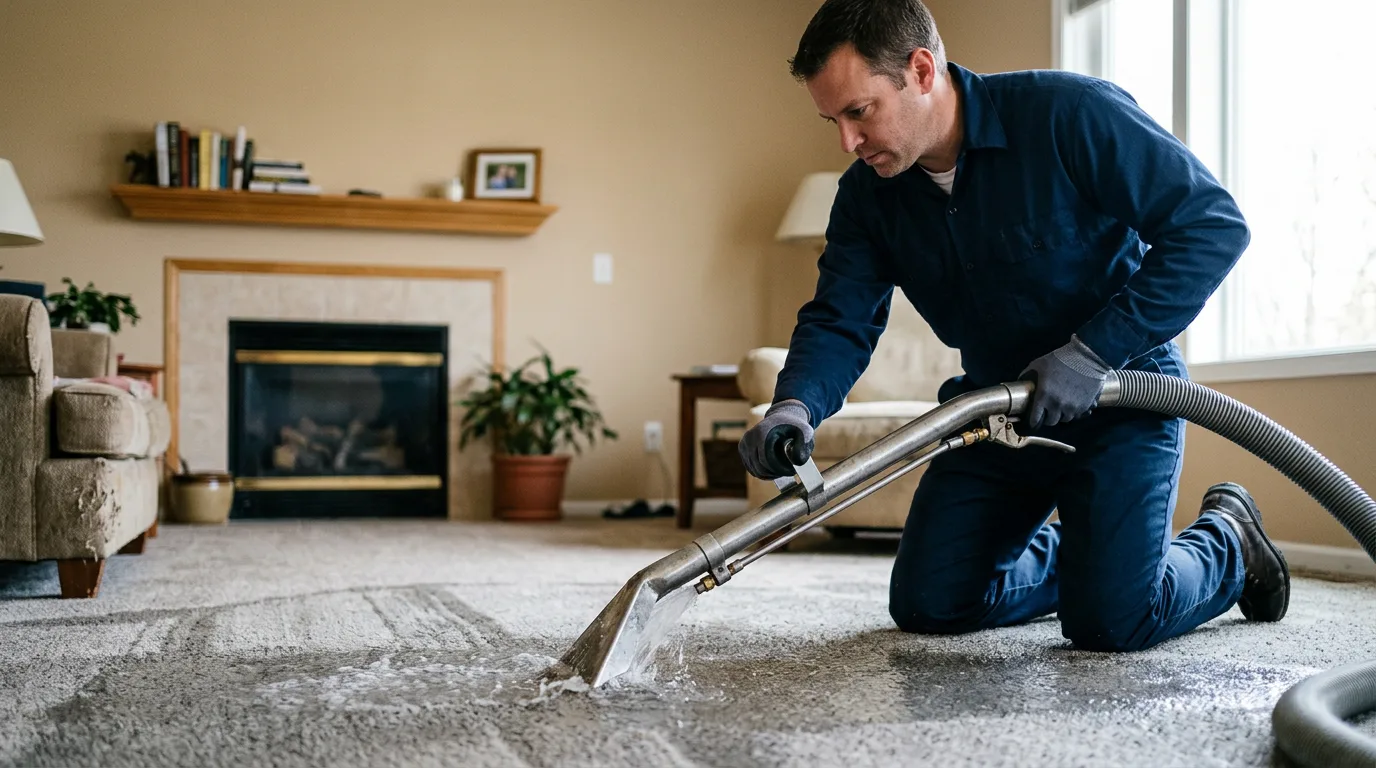 Water damage restoration technician working near Shannock, RI